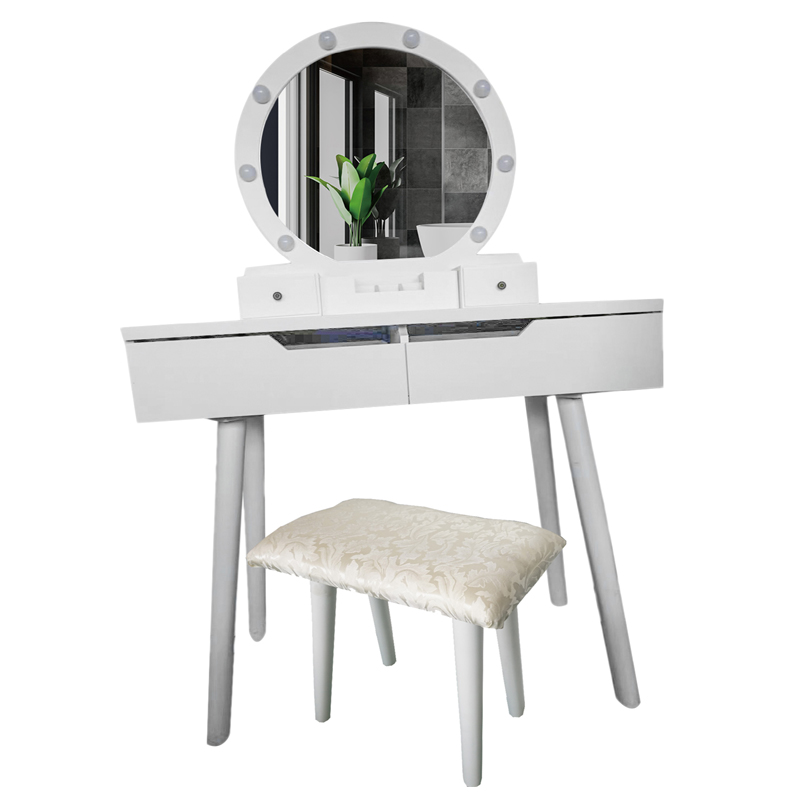 Современный столик для макияжа в деревянном стиле с зеркалом по хорошей цене и тумбой для спальни с выключателем освещения
